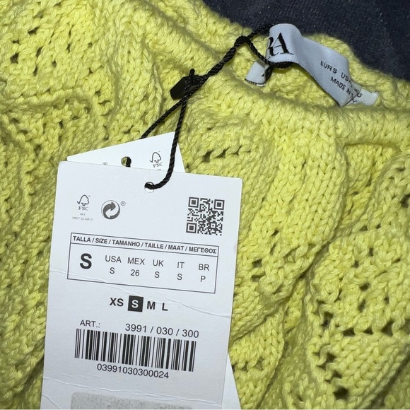 Zara Crop Top Women Small Off The Shoulder Open Knit Yellow Festival Coachella - Picture 4 of 8